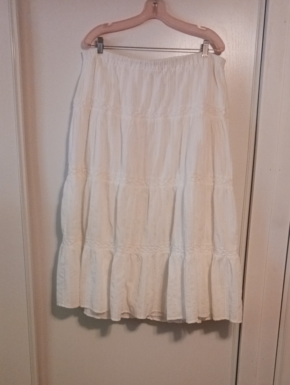 Susan Graver White Tiered Maxi Skirt